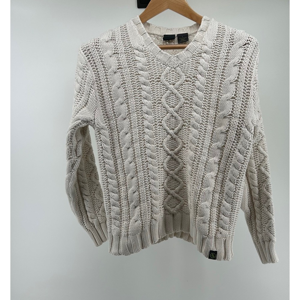 AIGLE Cableknit Pullover Cream Sweater Womens Large Grannycore Knit Ivy League